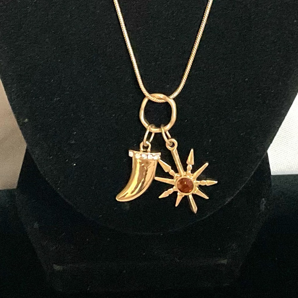 Goldtone Starburst Rhinestone Lariat Pendant - Picture 1 of 9